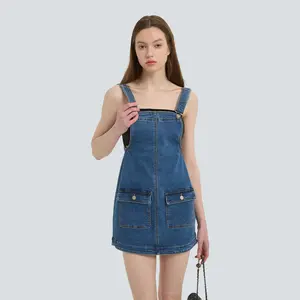 FireSwan Women's Basic Minimalist Greenish Denim Strappy Sleeveless Mini Overalls Dress - Adjustable Straps, Pockets, Casual Comfy Clothes, Streetwear for Women #TikTokShopSpringGlowUp,summervibes