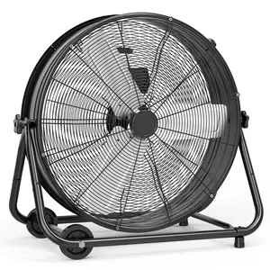 Garvee High Speed Industrial Drum Fan - 24 Inch Metal Floor Fan with 3 Speeds, 360° Adjustable Tilt, Heavy Duty Air Circulator for Warehouse, Garage, Workshop, Factory, Basement