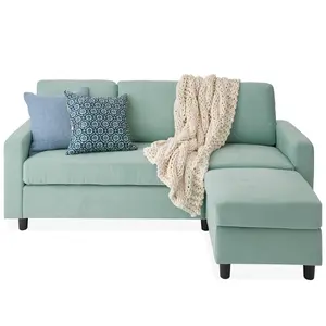 Best Choice Products Linen Sectional Sofa Couch w/ Chaise Lounge, Reversible Ottoman Bench
