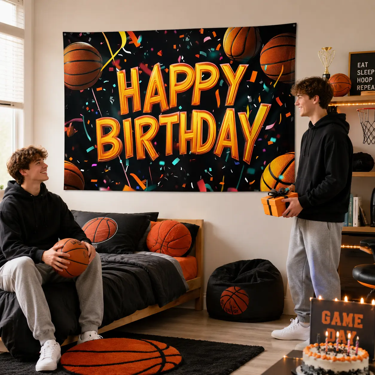 Basketball Print Polyester Lightweight Wall Decor Tapestry, Festive Backdrops & Banners, Sports Theme Boys' Birthday Party Backdrop, Game Room Bedroom Hanging Decor