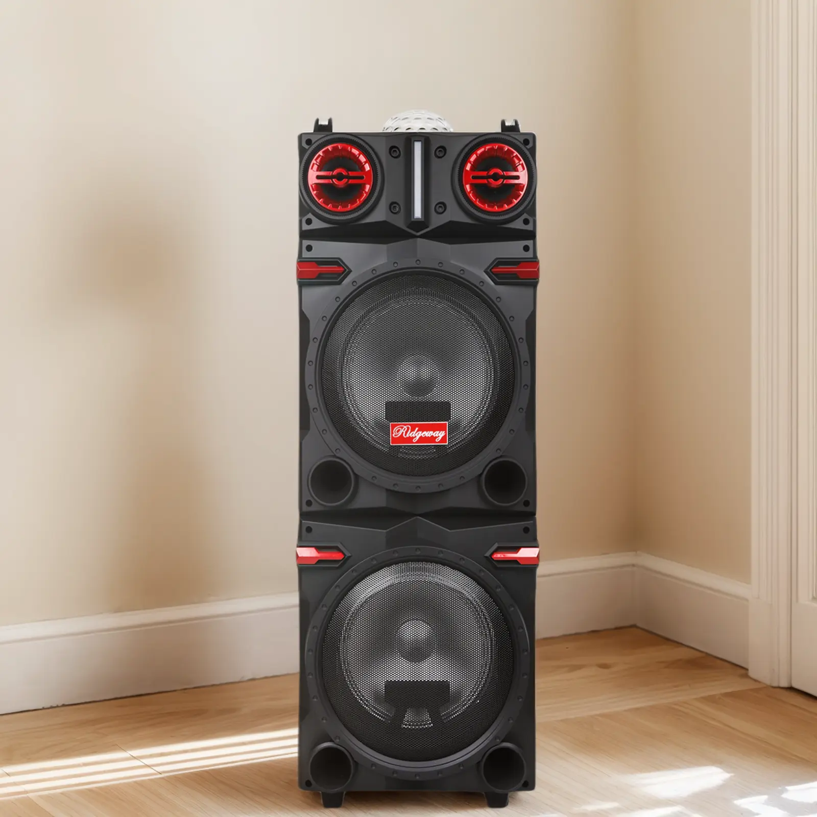 Portable Bluetooth Speaker Boombox with Audio Subwoofer, Karaoke Machine, Colorful Party Lights, Telescopic Pull Rod, Remote, Mic, Aux Cable, Memory Playback Function
