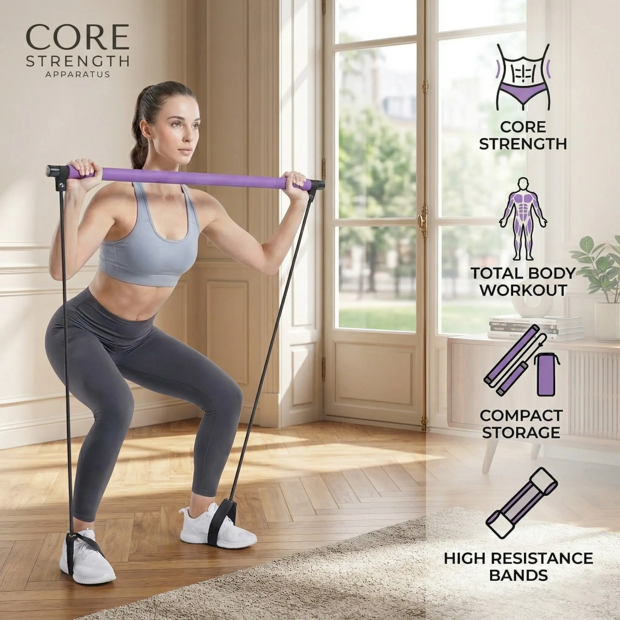 Pilates Bar Kit with Resistance Bands, Multifunctional Yoga Pilates Bar, Portable Home Gym Pilates Resistance Bar Kit for Women, Full-Body Workout Equipment, Pilates Equipment For Home Workouts, Fitness Equipment for Women & Men