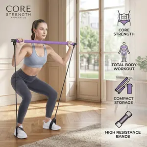 Pilates Bar Kit with Resistance Bands, Elastic Sport Band, Multifunctional Yoga Pilates Bar, Portable Home Gym Pilates Resistance Bar Kit for Women, Full-Body Workout Equipment, Fitness Equipment for Women & Men, Durable Elastic Bands