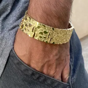 Men's 14K "Nugget" Heavy Hip Hop Bracelet Big 24MM Thick 8" in