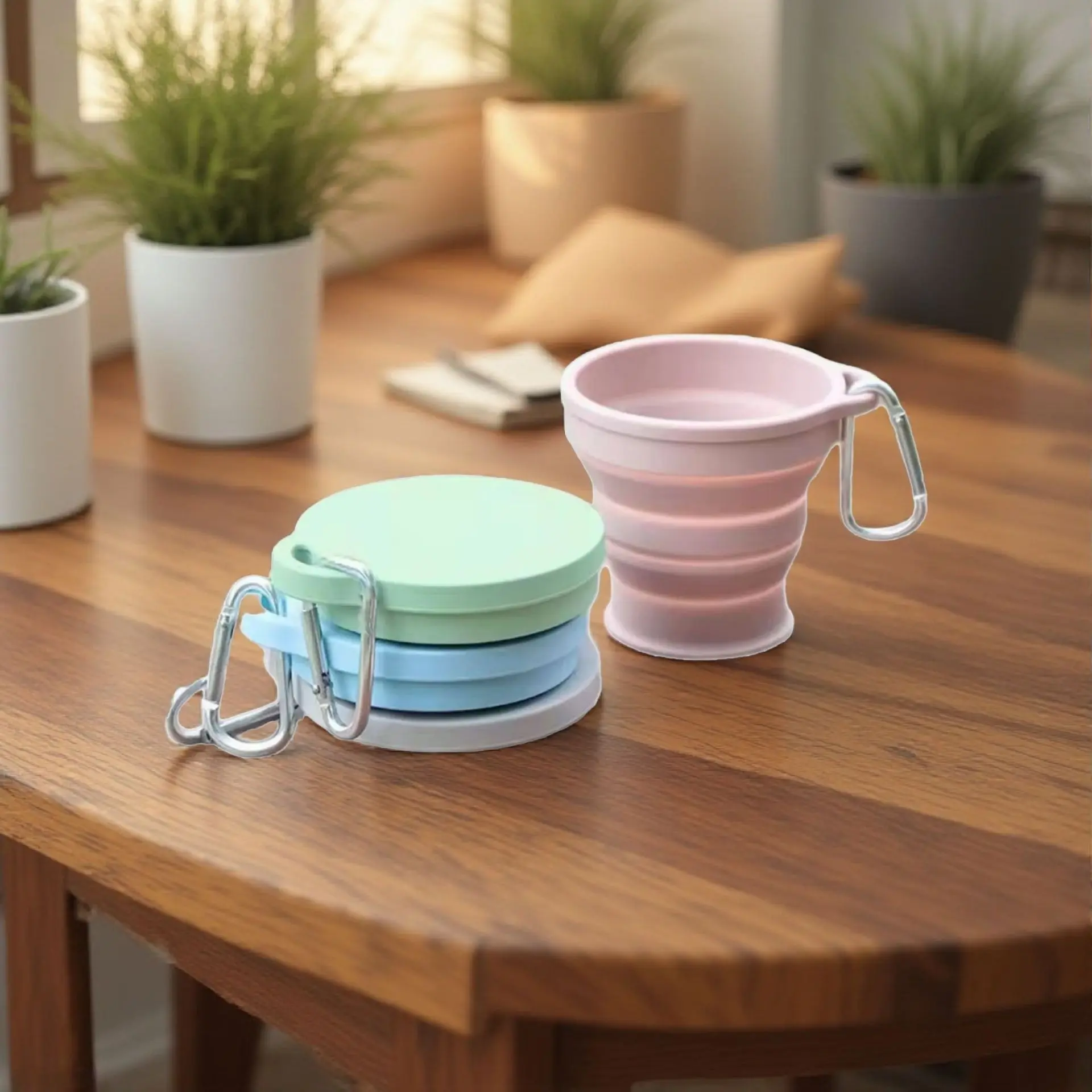 [Back to School]Foldable Silicone Cup with Lid & Buckle, 1 Pack Collapsible Portable Travel Cup, Outdoor Tableware for Camping, Hiking, Portable Outdoor Drinking Mug-MM1