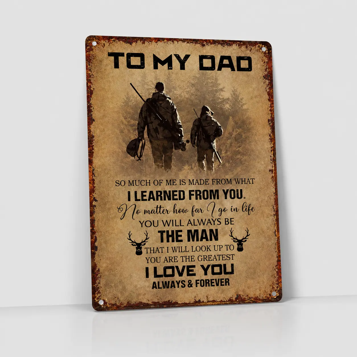 8x12 in Aluminium Vintage Metal Tin Sign - Father’s Day Hunting Dad Gift, Rustic Lodge Wall Decor for Cabin, Quirky Home Plaque