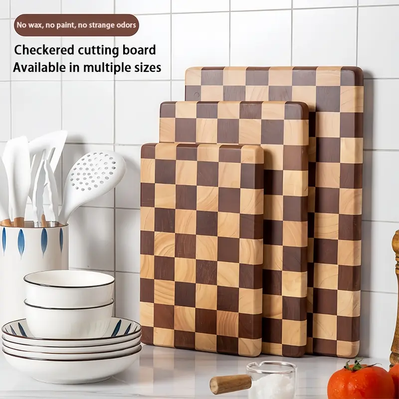 1PC Creative Checkered Wooden Cutting Board, Home Chopping Board, Mosaic Vegetable Cutting Board, Kitchen Food Prep Board, Fruit Solid Wood Board, Cooking Cutting Board, Durable Cutting Boards, Kitchenware