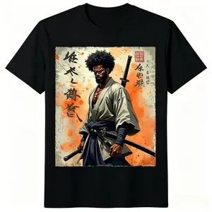 100% Made in USA, 180g Vintage African Samurai Afro American Bushido Warrior Katana T-Shirt