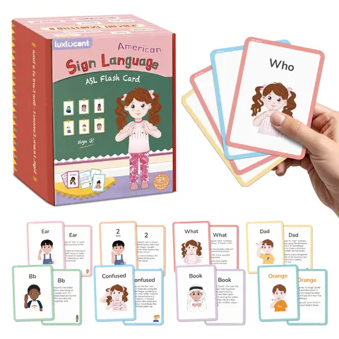 Luxlucent ASL Flash Paper Cards - 3+ Years Educational Activity Cards for Homeschooling, Beginner-Friendly Illustrated Flip-to-Learn Toy (Alphabet, Numbers, Sight Words Included)