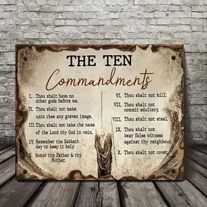 1 Piece Wooden Frame Commandment Canvas Painting Art Print Wall Bedroom Living Room Decoration Vintage Ten Commandments Inspirational Canvas Painting with Frame Hangable Gift for Her, Him Wrapped Canvas Painting Decorative Artwork