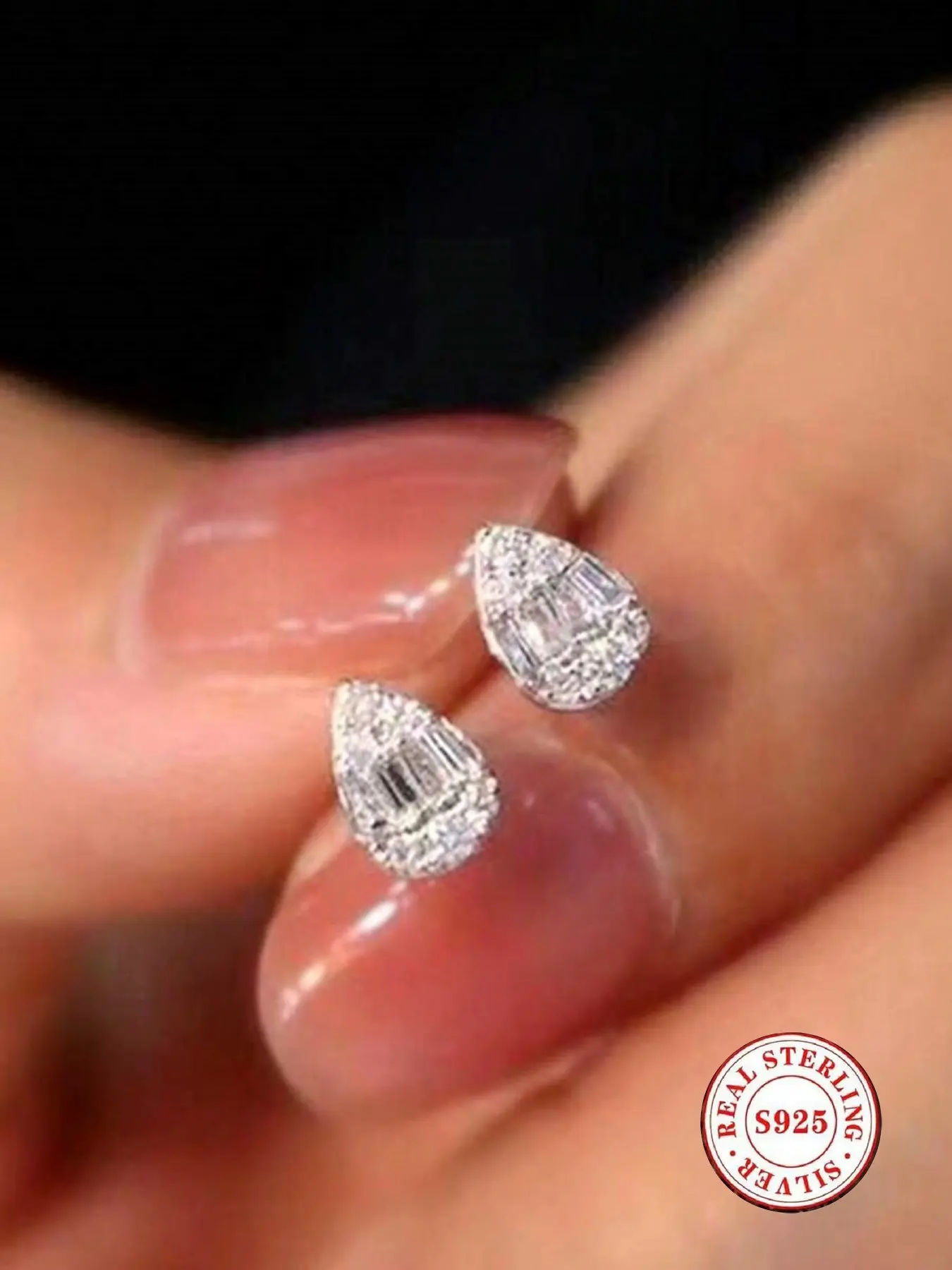 S925 Sterling Silver Teardrop Stud Earrings for Women - Sparkling Cubic Zirconia Cluster Earrings, High Quality Earrings, Hypoallergenic Luxury Jewelry for Wedding, Party, Daily Wear, Ideal Gifts for Her, Pretty Studs