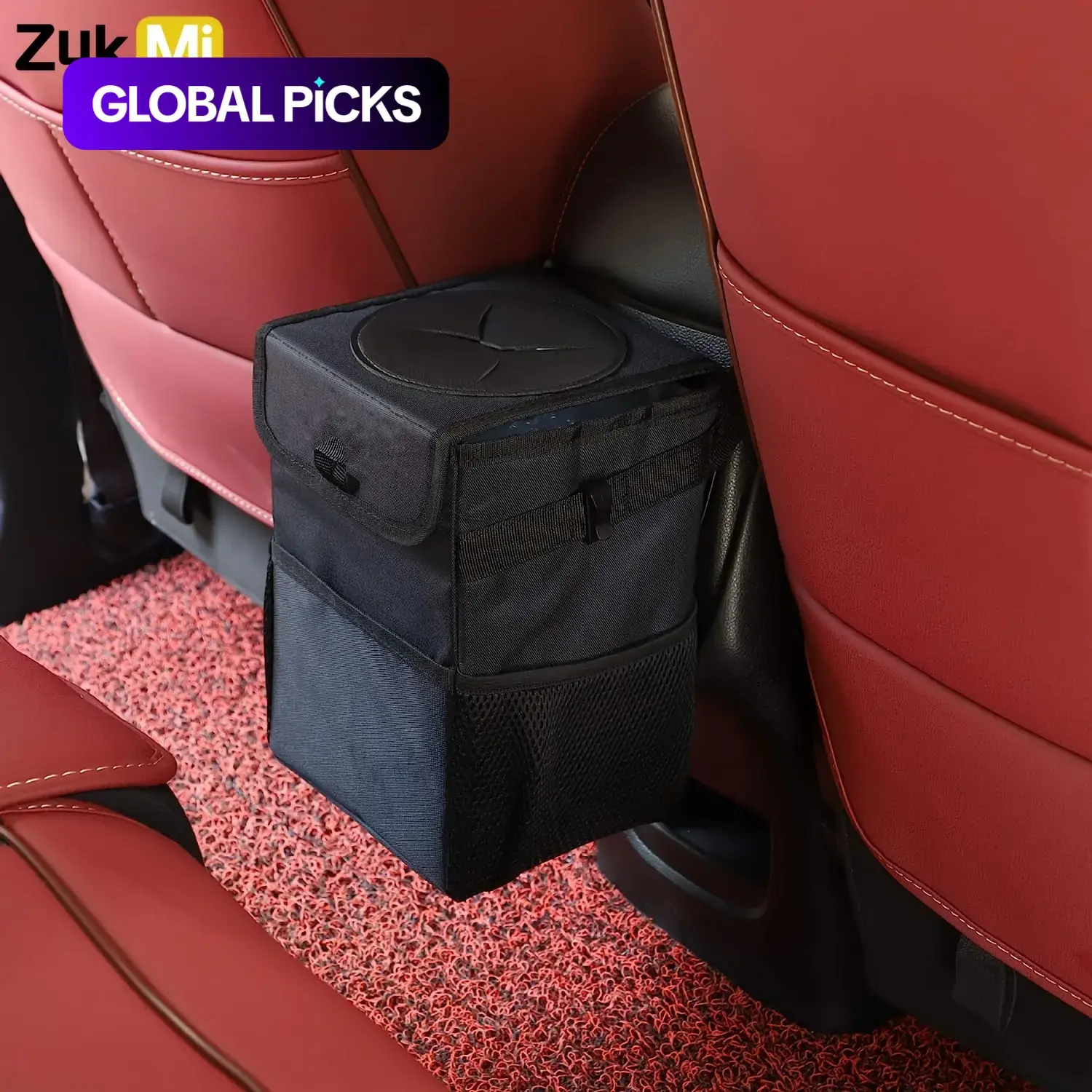 Car Trash Can with Lid and Storage Pockets, Car Organization Accessories, Large-Capacity Leak-Proof Automotive Garbage Bin for Car Interior Storage and Organization #GLOBAL PICKS