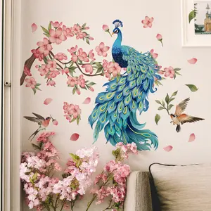 A piece of (30*60cm) flower and peacock spring wall stickers, Floral Pattern Sticker, Decorative Sticker, for living room and entrance hall home decoration and beautification, Decoration Items, self-adhesive M18001-KL