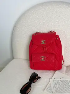 Pre-owned CHANEL DUMA grained leather backpack, large size (29 cm), bright red HK