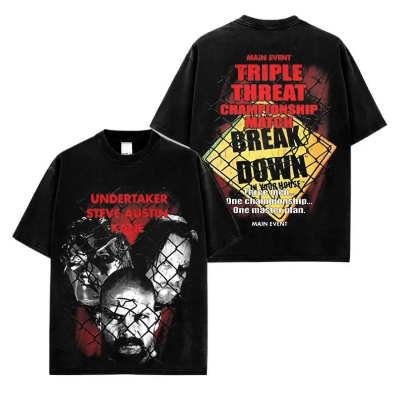 🤼‍♂️🔥 UNDERTAKER vs STEVE AUSTIN vs KANE TRIPLE THREAT GRAPHIC TEE – Retro 90s Wrestling Bootleg Shirt, Vintage Oversized Streetwear Top, Unisex WWE Fan Apparel, Classic Attitude Era Match Tee, Gift for Fans & Collectors