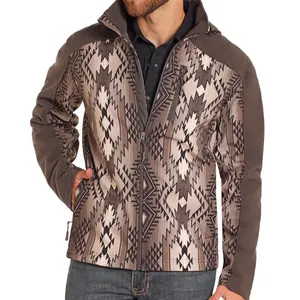 Men's Brown Aztec Printed Softshell Jacket
