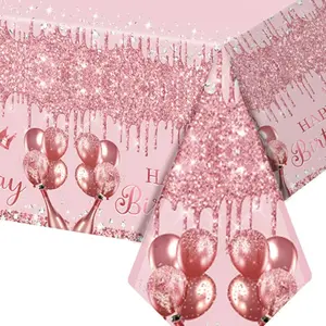 Rose Gold Diamond Tablecloth, Birthday Party Sequin Print Glitter Disposable Pe Table Cover, Event Decoration, Birthday Party Decorations, Party Decoration Supplies, Unique Print, 1 Piece