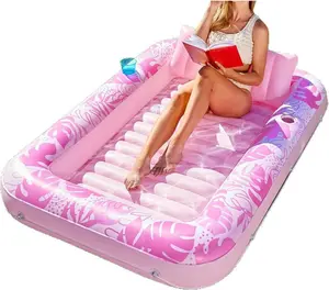 Inflatable Tanning Pool Lounger Float, 85" x 57" Extra Large Pool Floats Adult with Pillow, 4 in 1 Suntan Tub Raft Floatie,Sunbathing Bed Lounge for Water Blow Up Ball Pit, XL Available in multiple colors