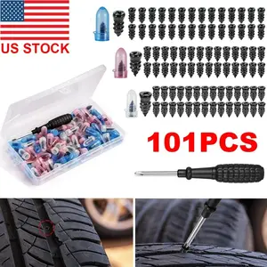 101Pcs Tubeless Tire Repair Kit, Heavy Duty Flat Fix Tool Set with Plugs, Strings, Insertion Tools & Reamer for Car, Motorcycle, ATV, Truck, Jeep, RV, SUV, Boat, Trailer, Lawn Mower, Emergency Roadside Assistance