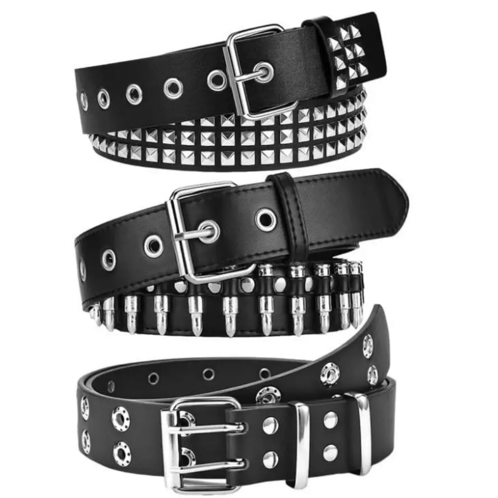 3Pcs Black Studded Belt, Y2K Belt EMO Goth Belts Punk Rock with Bullet belts for Women Men for Daily Life, Work, Parties, Fancy Dress Parties