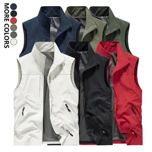 Men’s solid-color vest jacket, regular fit, casual outdoor camping/fishing sleeveless outerwear with multiple pockets for everyday wear—fashionable men’s apparel suitable for all seasons