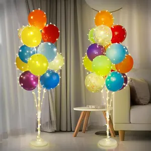 2 Set Balloon Stand Kit for Floor with Lights, Include 32Pcs Rainbow Latex Confetti Balloons, Balloon Column Holder Tower Centerpieces Backdrop Decorations for Wedding Christmas Birthday Party Colorful Outdoors