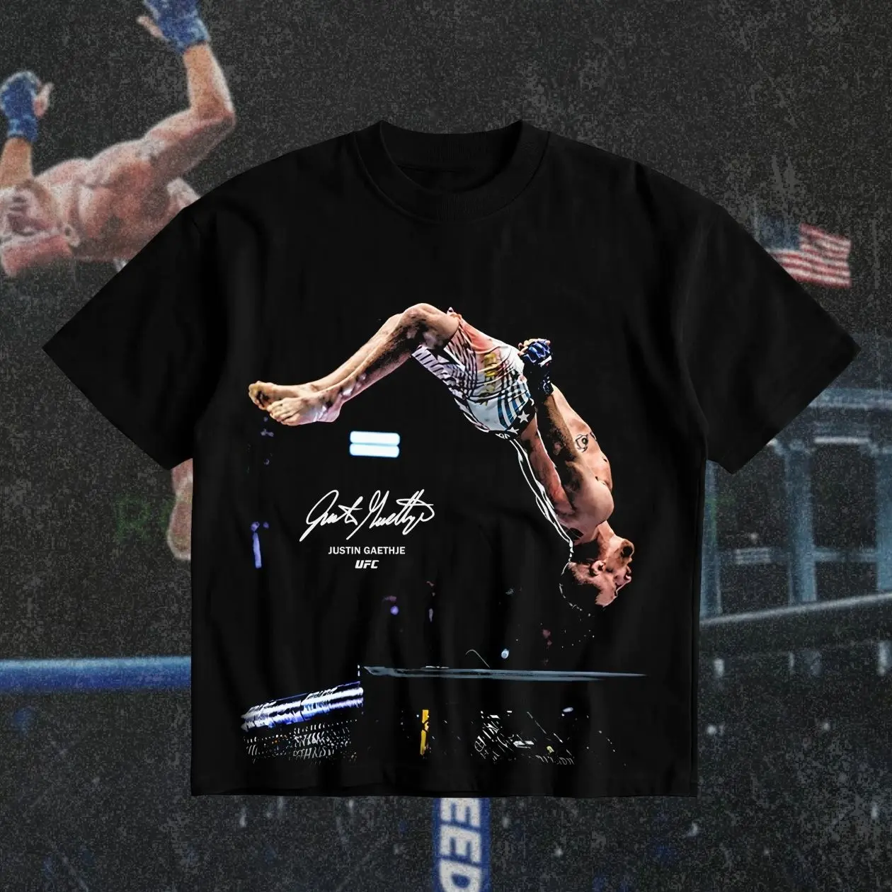 Justin Gaethje Backflip Heavy Cotton T-Shirt UFCC Justin Gaethje Graphic Tee UFCC Combat Sports Fan Shirt MMAA Fight Night Shirt Gift for Men Women American Mde Fightwear
