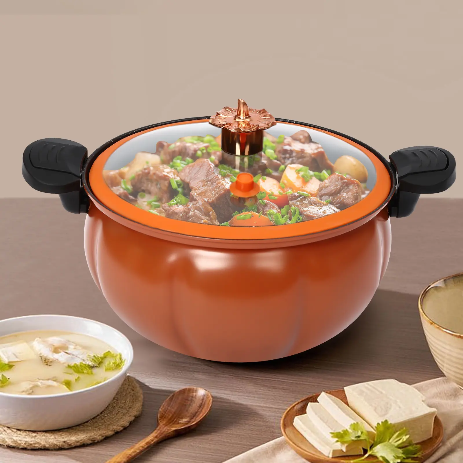 8L Non-Stick Micro Pressure Pot, Multifunctional Pumpkin Soup Pot, Household Enamel Pot, Suitable for Gas Stove and Induction Cooker, Universal Stew Pot Orange Cookware