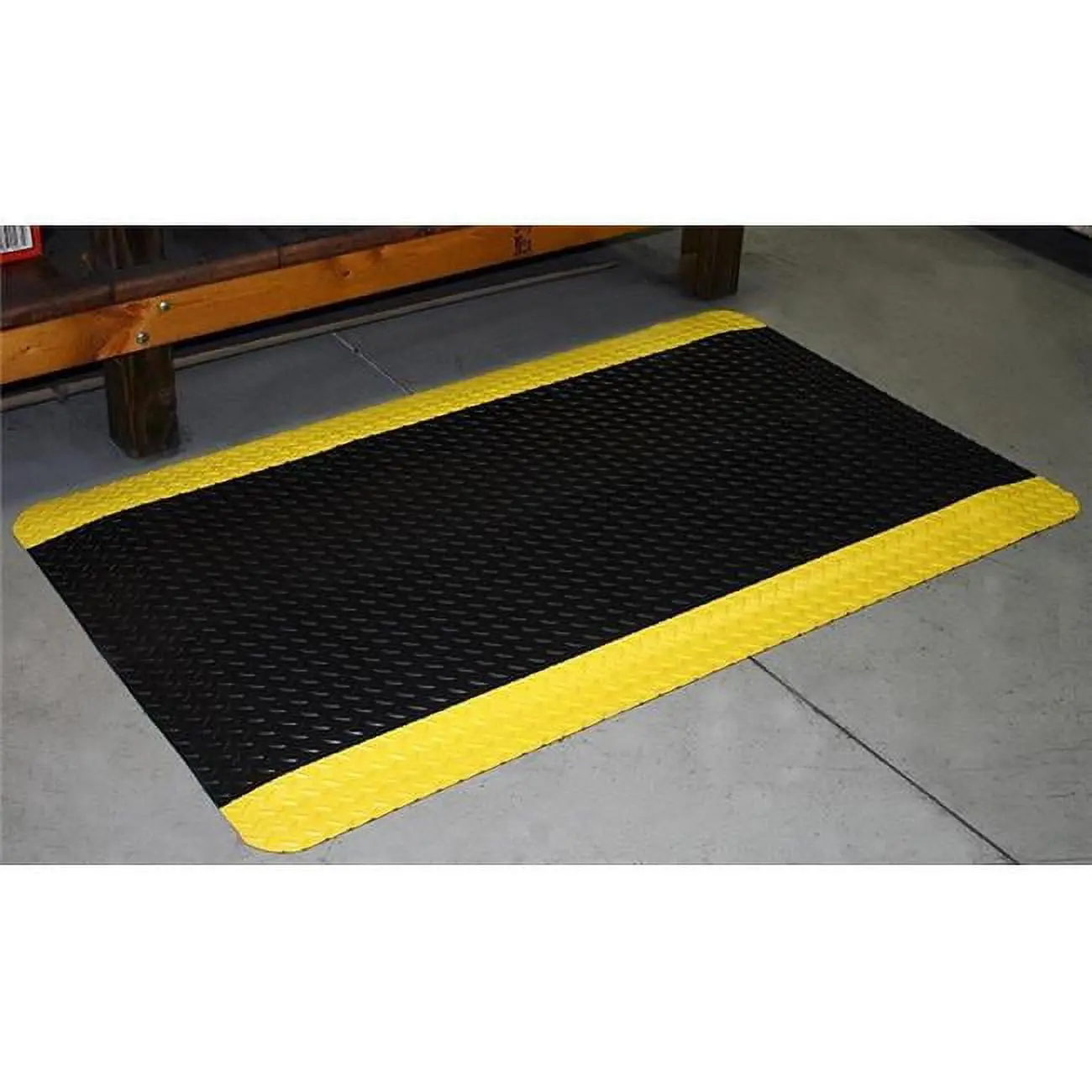 212 MAIN Heavy-Duty Diamond-Dek Anti-Fatigue Sponge Mat, 2x3 ft, Black with Colored Safety Borders, Diamond Tread Surface, Industrial Use