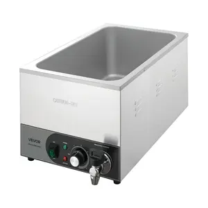 fathersdaygift VEVOR Commercial Food Warmer, 1200W Electric Stainless Steel Steam Food Warmer, Fast Heating Countertop Buffet Bain Marie with Detachable Power Cord, for Catering, Restaurants, Parties Buffets