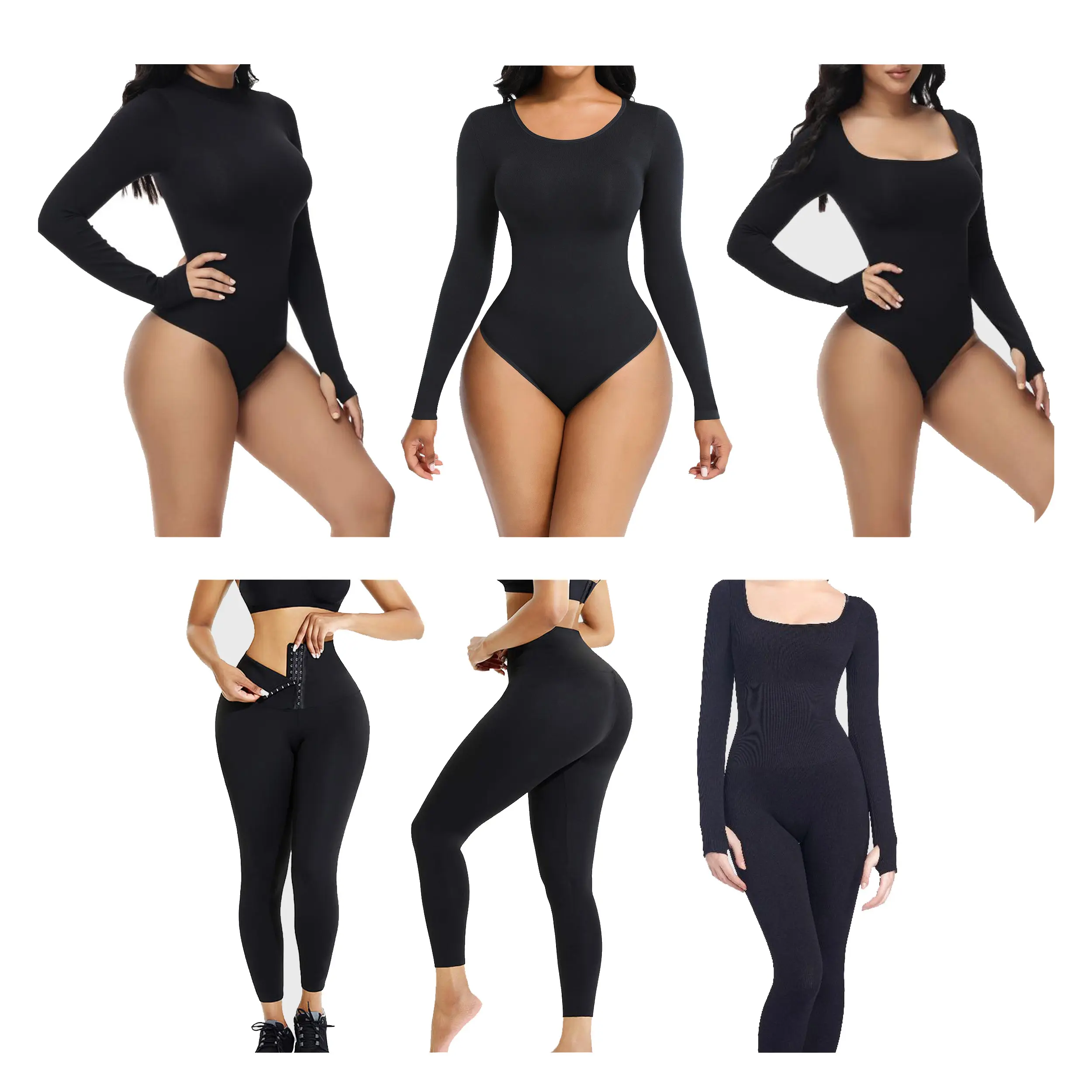 Pack of 3 – Soo Slick Snatch Me Up Set | Long Sleeve Jumpsuit, High-Waisted Leggings & 1 Random Long Sleeve Bodysuit (Square, Mock, or Round Neck)  women clothes
