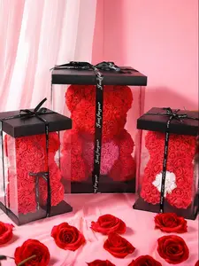 Realistic Rose Bear Valentine's Day Gift, Handmade DIY Flower Bear 25cm Foam Bear Birthday Present, High-End Gift Boxed