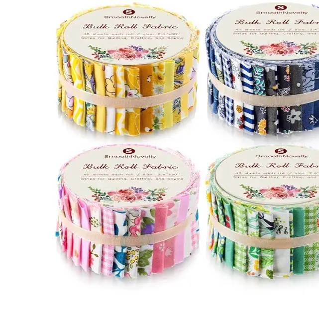SmoothNovelty 160 Pcs 4 Rolls Fabric Strips, 2.44" x 39.3" Precut Quilting Roll, Cotton Strips Bundle for Quilting, Sewing, Crafting, Patchwork, Blanket, Rug, Upholstery(Lively Style)