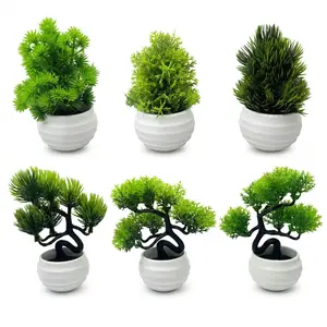 6pcs Artificial Mini Bonsai Plants, Realistic Fake Trees, Home Living Room Bedroom Decor, Indoor Plant Ornament, Easy Maintenance