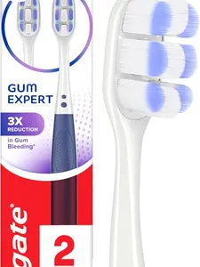 Colgate Gum Expert Ultra Soft Oval Oral Toothbrush 2-Pack (Multi-Pack), Nylon 6000 Tapered Bristles for Youth with Sensitive Gums, Reduces Bleeding, Irritation & Gentle Cleaning
