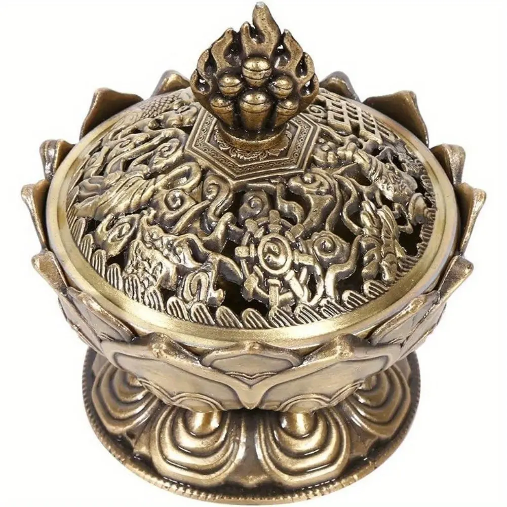 Incense Burner, Lotus Zinc Alloy Stick Cone Incense Holder Vintage Backflow Smoke Ash Catcher For Home Decoration Scented  Scent Perfume Aroma Fragrance Freshener
