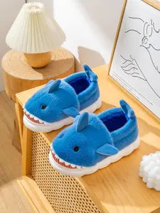 Men's Fleece Lined Home Slippers, Casual Soft Slippers, House Shoes, Shark Style Slip-On Indoor Outdoor Warm Non-Slip Plush Shoes, Fall Winter Comfortable Footwear