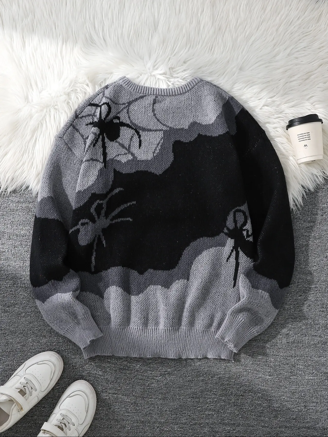 Spider Jacquard Knit Sweater, Casual Round Neck Pullover for Men, Fashion Street Style Design, Perfect for Daily Wear & Gifts