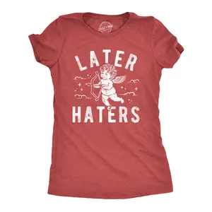Womens Funny T Shirts Later Haters Valentines Day Graphic Tee for Ladies Funny Womens T Shirts Cute Vintage Fashion Casual Ladies T-Shirt Gift Love Tops for Women Funny Sarcastic Top Women's Novelty Tees Red -