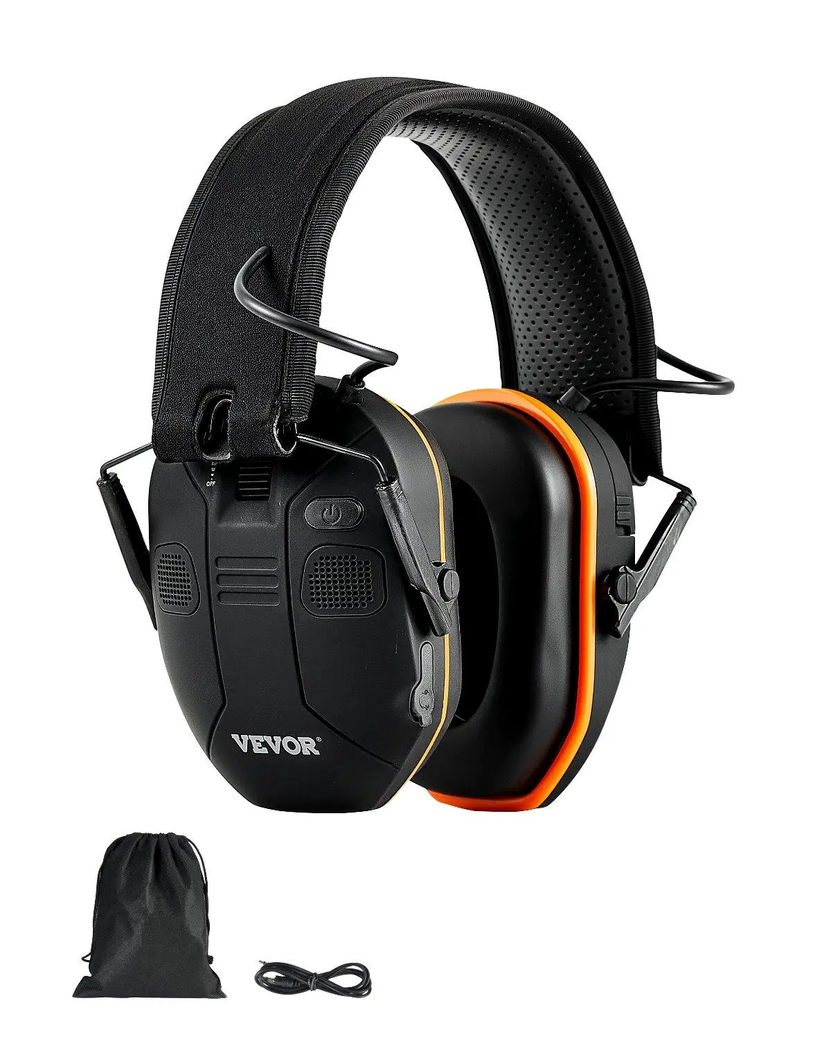 【summerfinds】Vevor Bluetooth 5.3 Safety Earmuffs - NRR23dB Ear Protectors with Soft Foam, Carry Bag, Cable, Black-Orange Design, Universal-Fit Shooting Work Safety Gear
