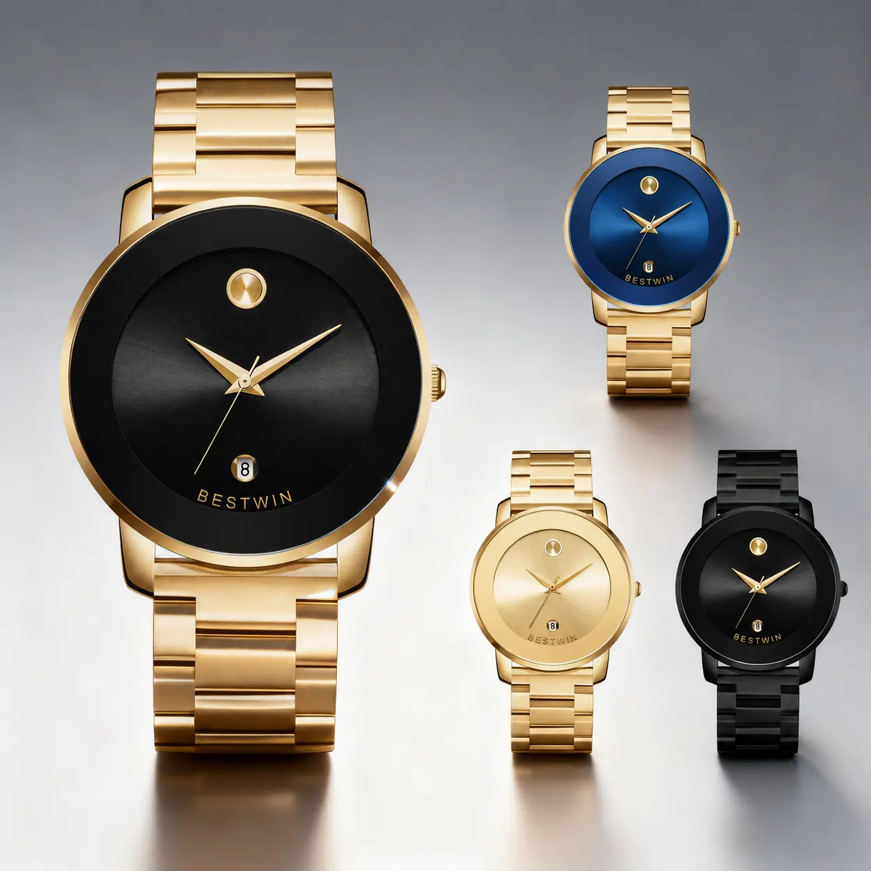 Minimalist Luxe Unisex Stainless Steel Quartz Watch - 40Mm Round Brushed Finish, Frameless Black Dial, Calendar, Clasp, Modern Waterproof, Sleek Office-Ready Yet Versatile, Business Wear, Father's Day Gift