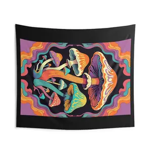 Psychedelic Mushroom Skull Tapestry | Colorful Trippy Wall Art