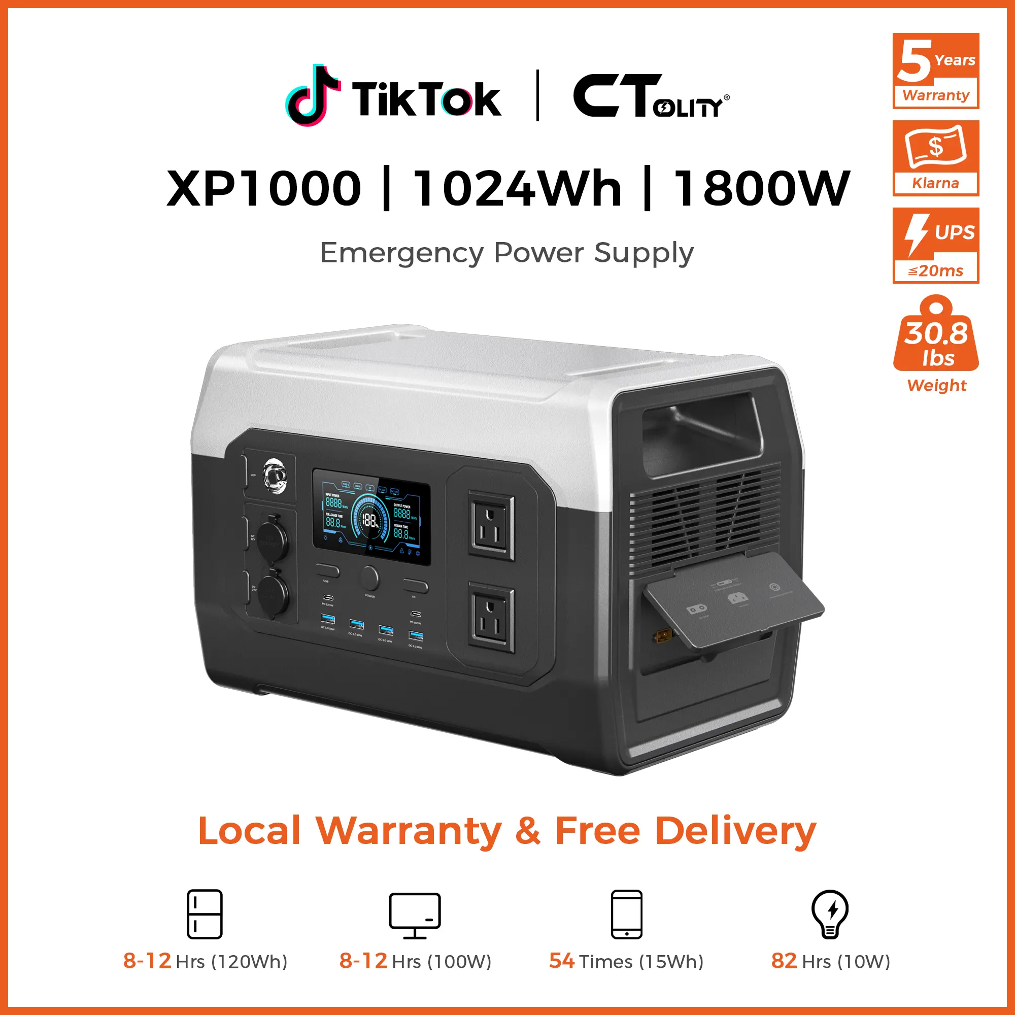 [Summerfinds] CTOLITY XP1000 Portable Power Station [1800W/1024WH], LiFePO4 Battery Backup for Home, Solar Generator for Camping Road Trip Essentials, RV, Emergency Prep,Off Grid Living,Van Life Must Haves,Camping Gear[Power Outage Survival] tiktokshopbac