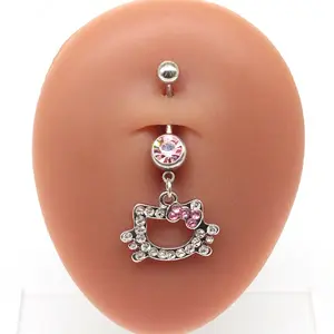 Hello Kitty Women's Belly Ring, Fashion Butterfly Cute Cat Design, Sexy Stainless Steel Navel Piercing Jewelry