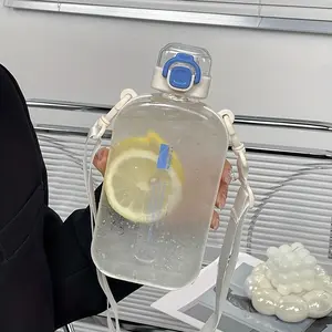 Large Capacity Square Water Bottle, Portable, Fashionable Creative Sports Fitness Cup, Flip Lid, Silicone Lining, Locking Cover, Narrow Mouth, Sealed, PP Material