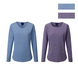 【Size Up】Urban Diction V-Neck & Scoop Neck Waffel Long Sleeve, Curved Hem Long Sleeve- Set of Two, Multiple Colors, Womenswear Comfort Lady Top