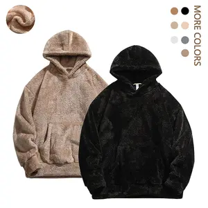 One piece Men's winter fleece thick casual loose and comfortable Arctic fleece hooded sweatshirt, Men's warm outerwear hooded clothes, Men's Solid Pocket Long Sleeve Fuzzy Hoodie, Cozy Fall Outfits