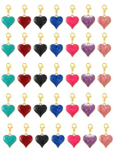 35pcs Pearl Glitter Heart Keychain Set, Fashionable Alloy Keychain, Bag Charm Accessories, Party Gift, Valentine's Day Present, DIY Jewelry Making Kit