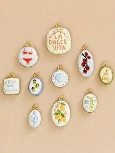 1PC fashionable and minimalist commuting style pendant, enamel painted, conch, cherry blossom, scallop, lemon, fruit series pendant, stainless steel 18K gold-plated, suitable for DIY fashion accessories such as keychains, bags, and jewelry