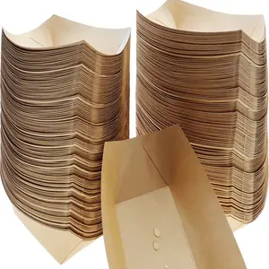 120 Pcs Brown Kraft Paper Disposable Recyclable Eco-Friendly Food Serving Boats Take Out Food Trays Party Supplies for Tacos, Nachos, Crawfish, French Fries